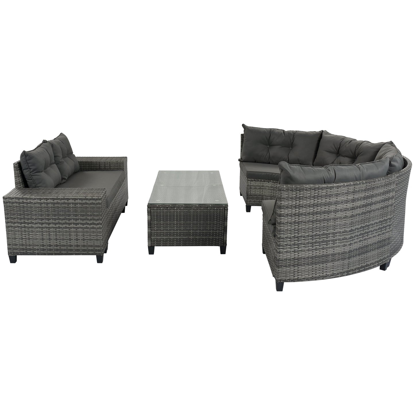 Outdoor Sectional Set PE Wicker Steel Gray Half Moon 8 Piece 250 LB