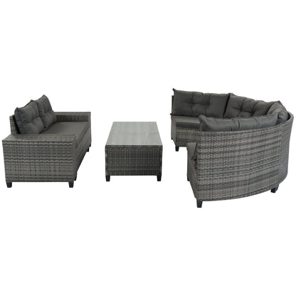 Outdoor Sectional Set PE Wicker Steel Gray Half Moon 8 Piece 250 LB