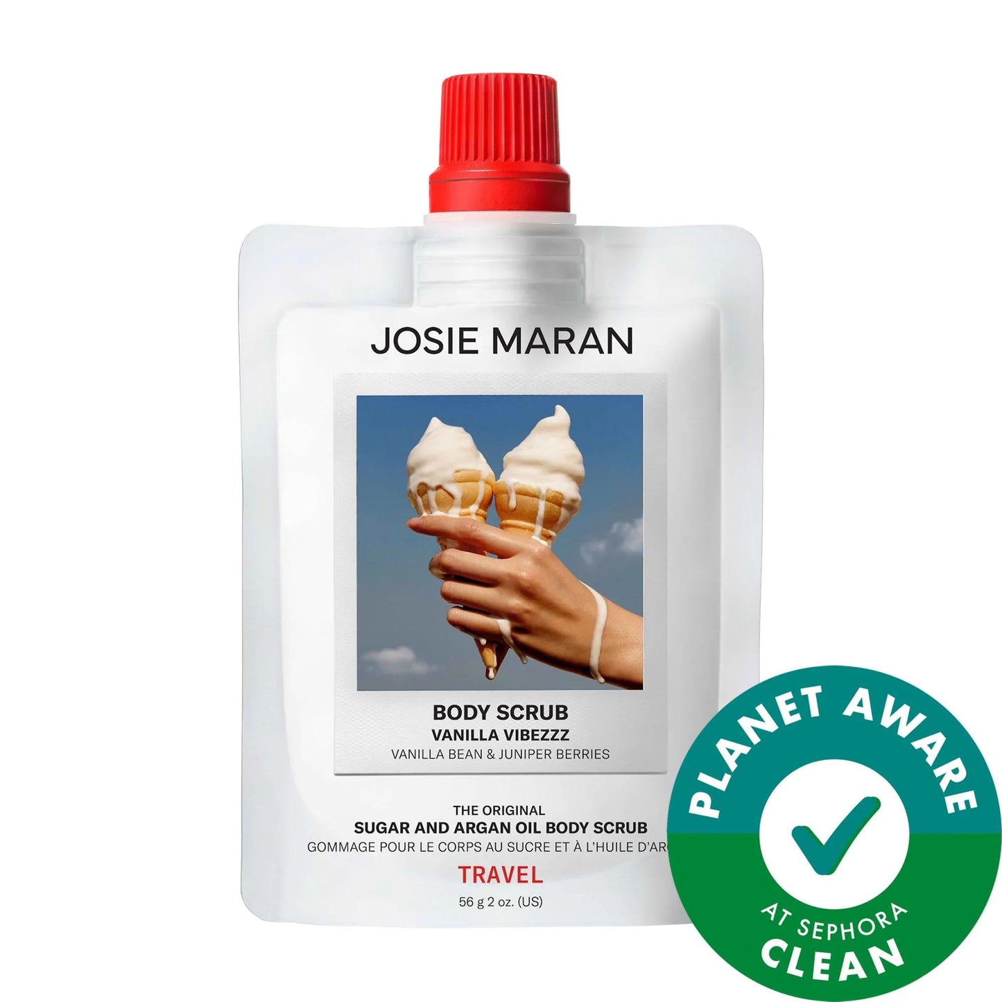 Josie Maran Mini Vanilla Vibezzz - Refillable Argan Oil & Sugar Body Scrub for Softer Skin