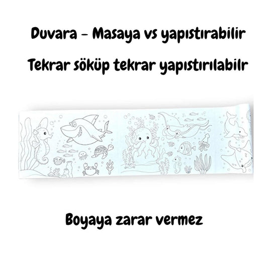 Lino - Reusable Sticky Sea World Coloring Roll for Kids, Educational & Fun Creative Play, 33.86 x 7.87 inches