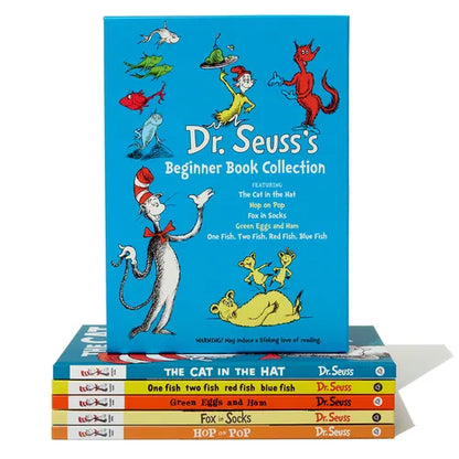 Dr. Seuss's Beginner Book Boxed Set Collection: The Cat in the Hat; One Fish Two Fish Red Fish Blue Fish; Green Eggs and Ham; Hop on Pop; Fox in Socks - Boxed Set