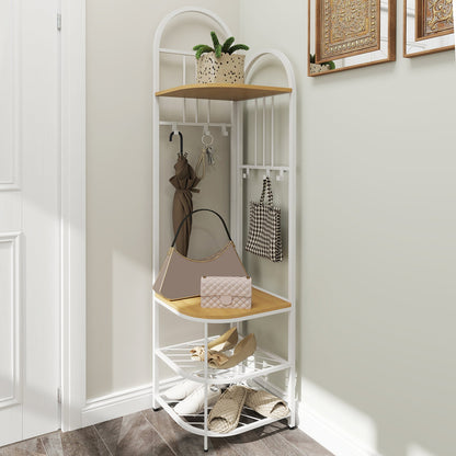 4-Tier Coat Rack Corner Hall Tree with Shoe Storage Bench