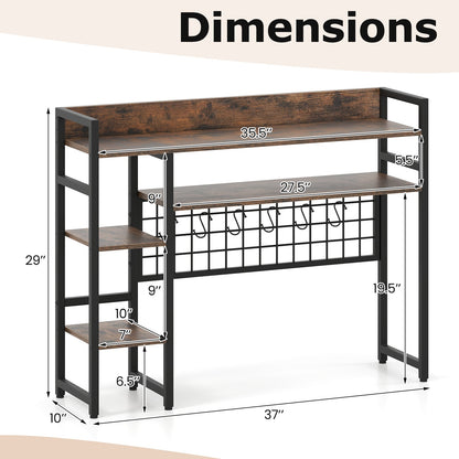 4-Tier Desk Shelf Desktop Display Rack with Metal Grid Panel and 6 Hooks