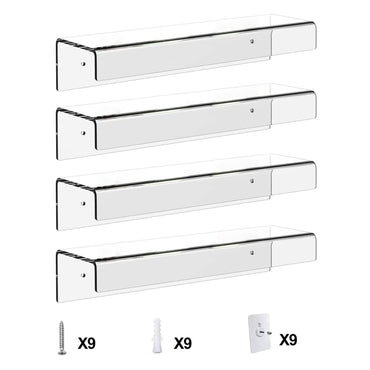4-Pack: 15 inches Clear Acrylic Floating Shelves with 2 Mounting Ways