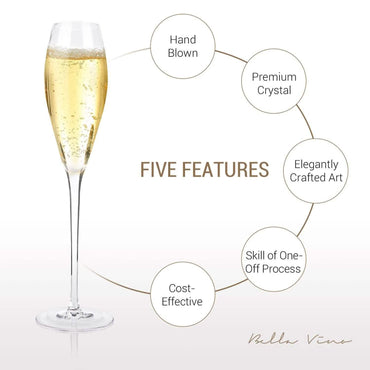 4-Pack: Bella Vino Standard Hand Blown Crystal Red/White Wine Glasses