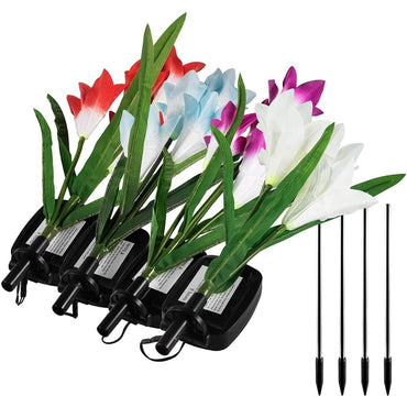 4-Pack: Solar Garden Lights Color Changing with16 Larger Lily Flowers