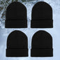 4-Pack: Thermal Windproof Winter Black Beanie Hat