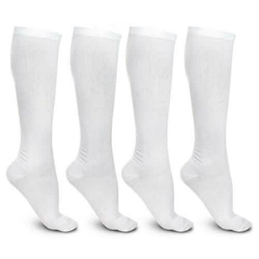 4-Pairs: White L/XL Compression Socks Running Sports Graduated Travel