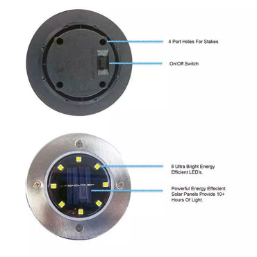 4-Piece: Disk Solar Powered Path Lawn Lights