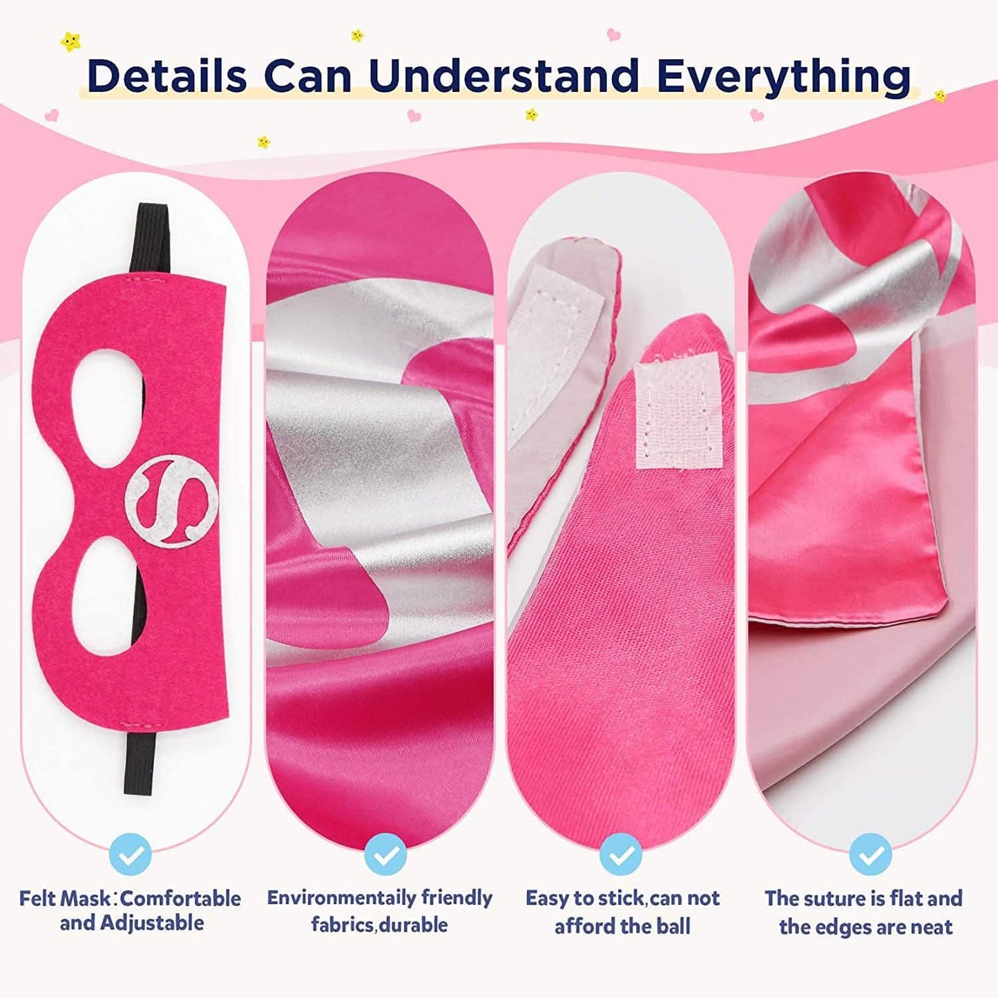 4-Piece: Kids Dress Up Superhero Capes Set and Slap Bracelets for Girls