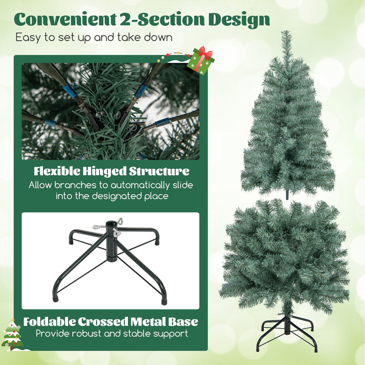 Pre-Lit Blue Artificial Christmas Tree Slim with 9 Lighting Modes