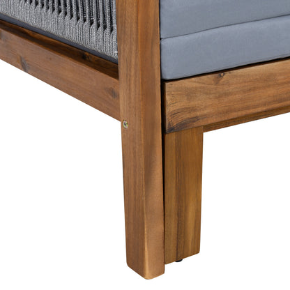Chaise Lounge Acacia Wood Rope Natural Gray Cushion Convertible 3 Seat