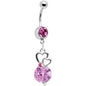 Pink Gem Pool of Hearts Dangle Belly Ring