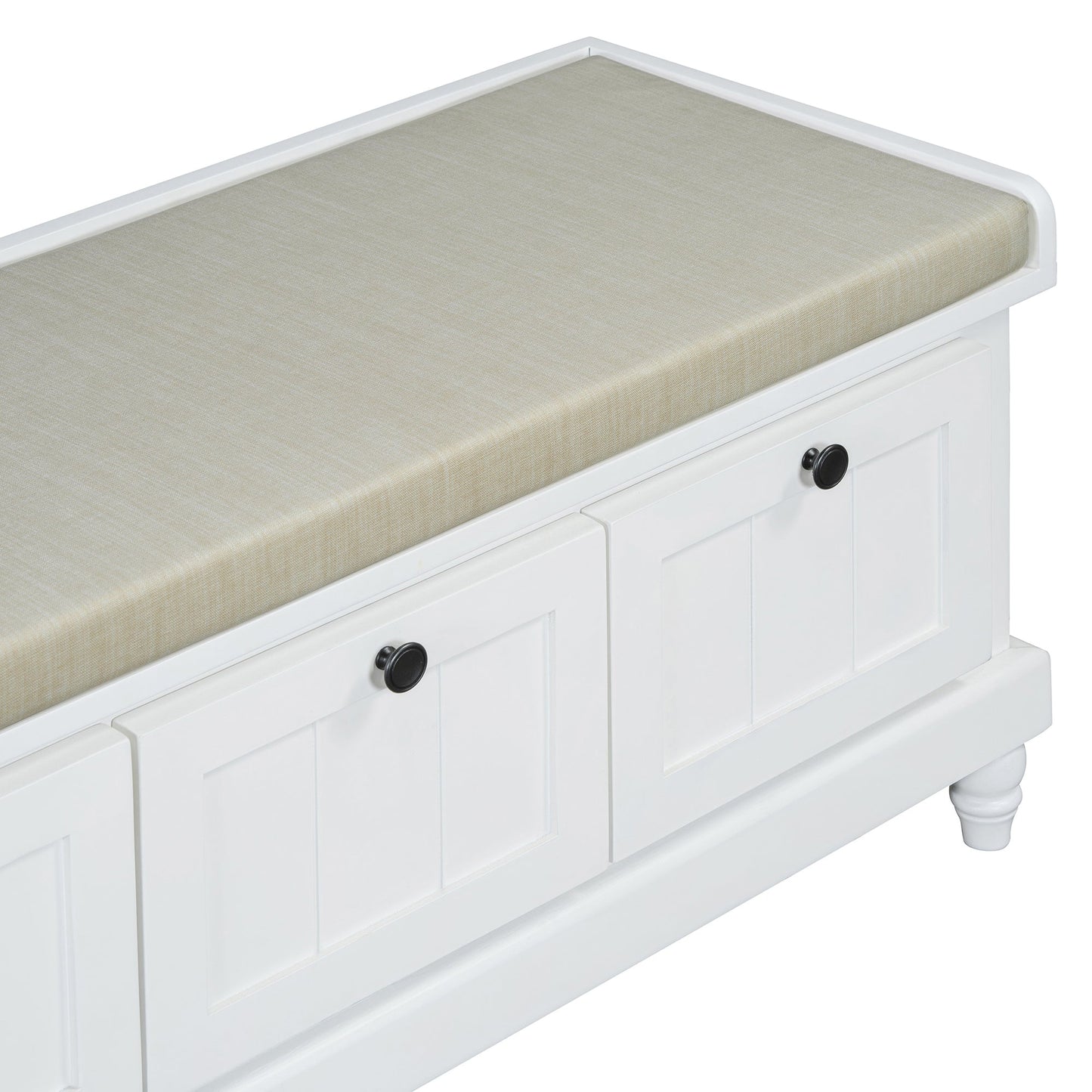 Entry Bench Fluted MDF White Cushioned Seat 3 Drawers 44x16x19