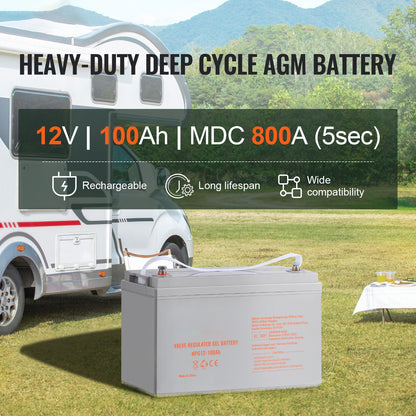 Deep Cycle AGM Battery 12V 100AH 800A RV Solar Marine