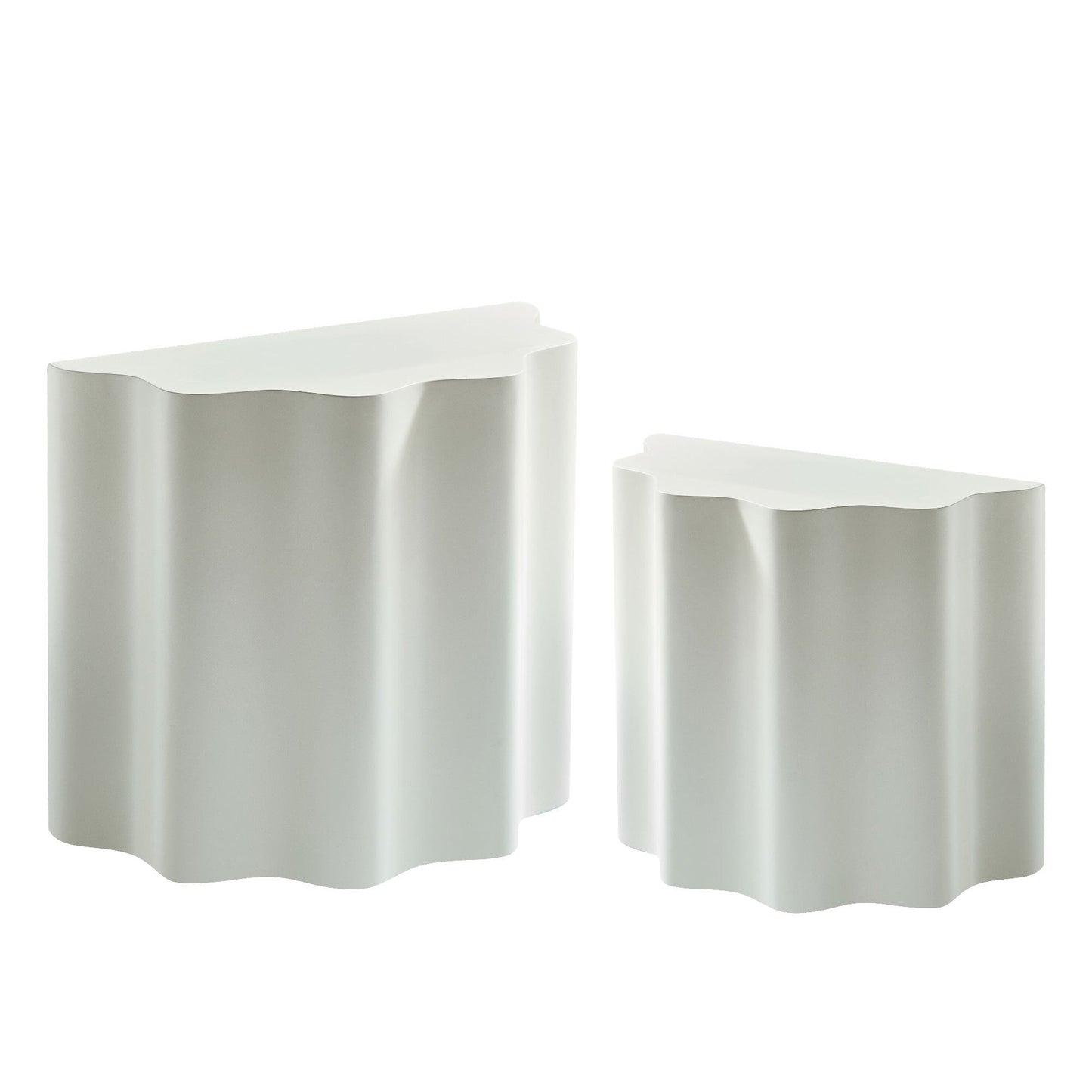 Set of 2 Wavy Edge Fiberglass Side Tables, Modern Design, No Assembly