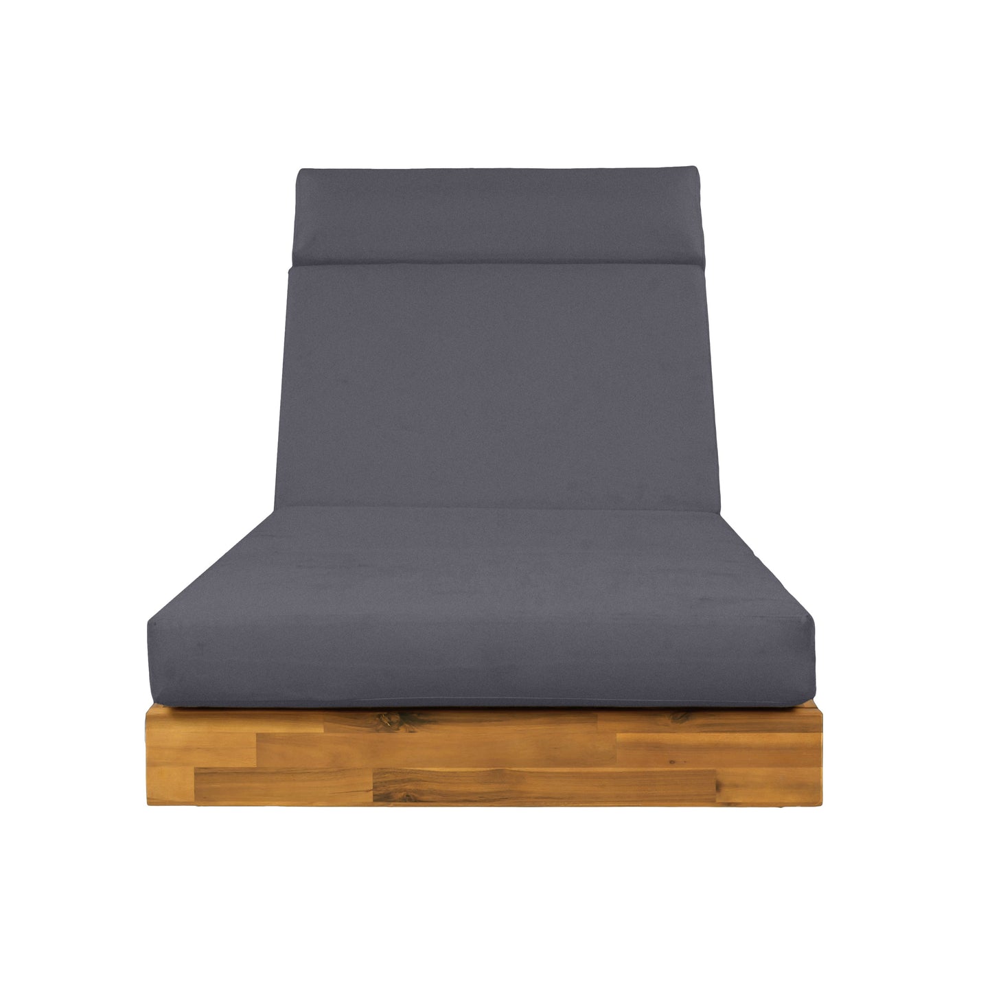 Outdoor Chaise Lounge Acacia Wood Teak Dark Gray Cushion Foldable 300 LB