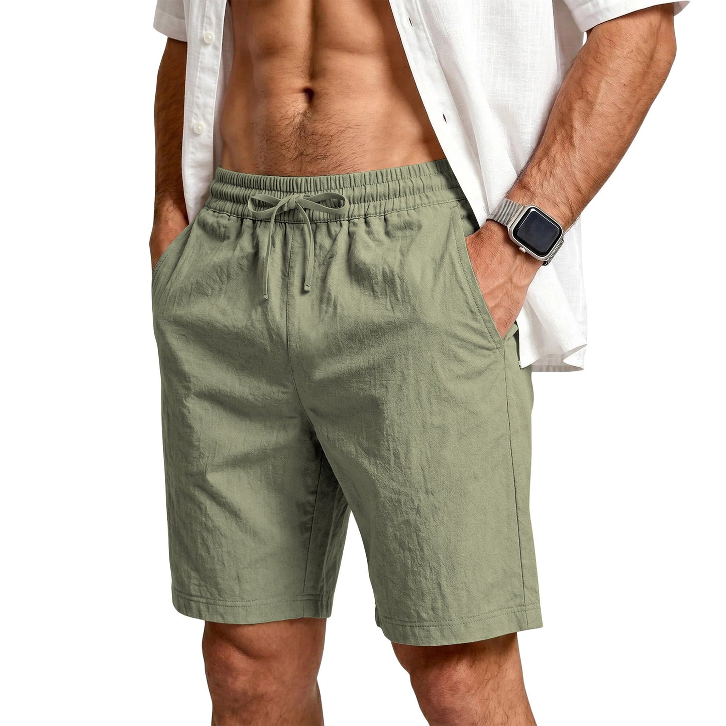 Mens Casual Loose Linen Beach Shorts