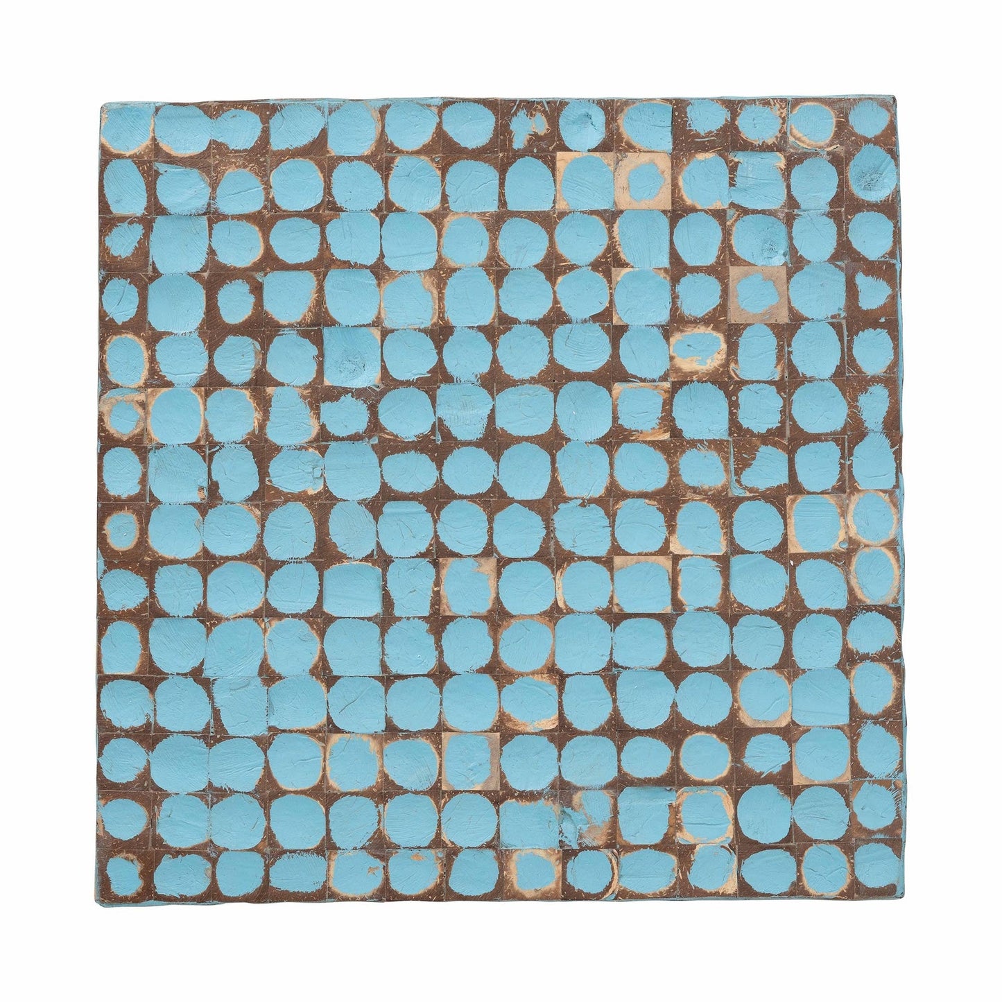 Bohemian Sky Blue Coconut Shell and Acacia Wood End Table