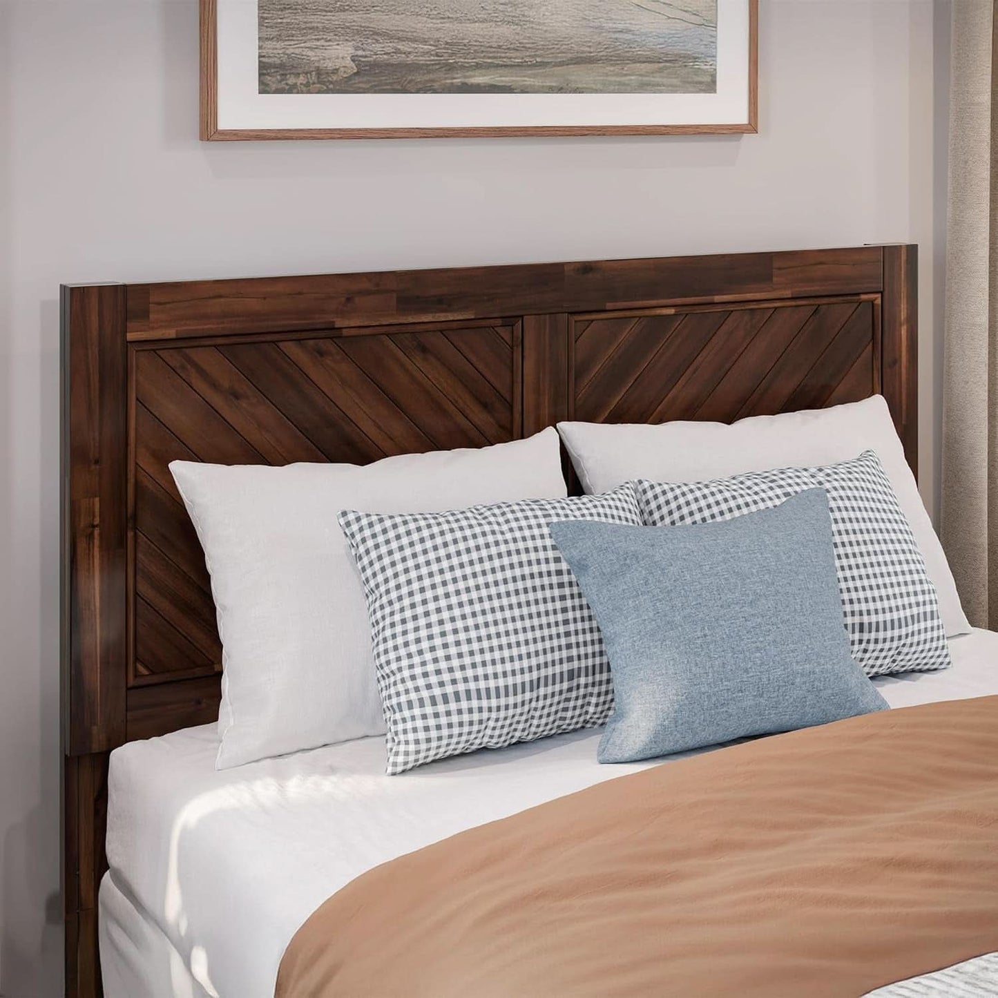 Rustic Solid Wood Headboard With USB Charging Station