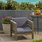 Outdoor Club Chair, Acacia Wood Patio Chair with Fabric Cushion, Backyard, Grey