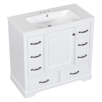 36' Bathroom Vanity with Sink Combo, Six Drawers, Multi-Functional Drawer Div...