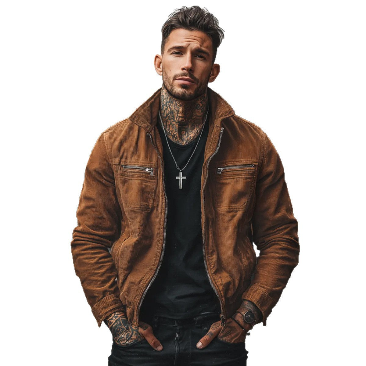 Foreign Trade Cross-Border Retro-Style AutumnWinter New Mens Pocketed