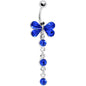 Sapphire Blue Gem Tri Drop Butterfly Belly Ring