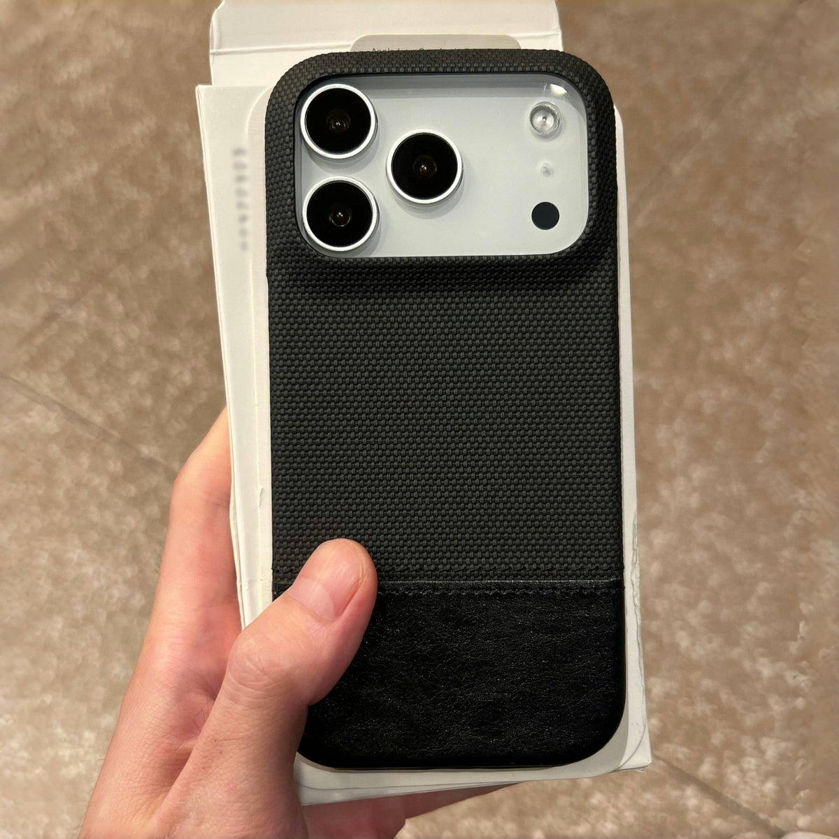 Smartphone Case In Vegan Leather With A Woven Texture And Magnetic Attachment