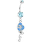 Aqua Gem Flower Vine Heart Belly Ring