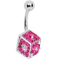 Pink Gem Paved Dice Belly Ring