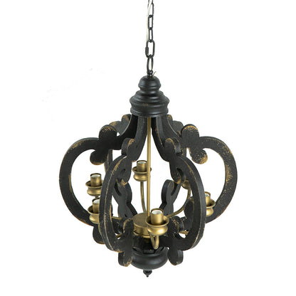 French Country Wood Chandelier 6-Light Farmhouse Pendant 28 In Chain