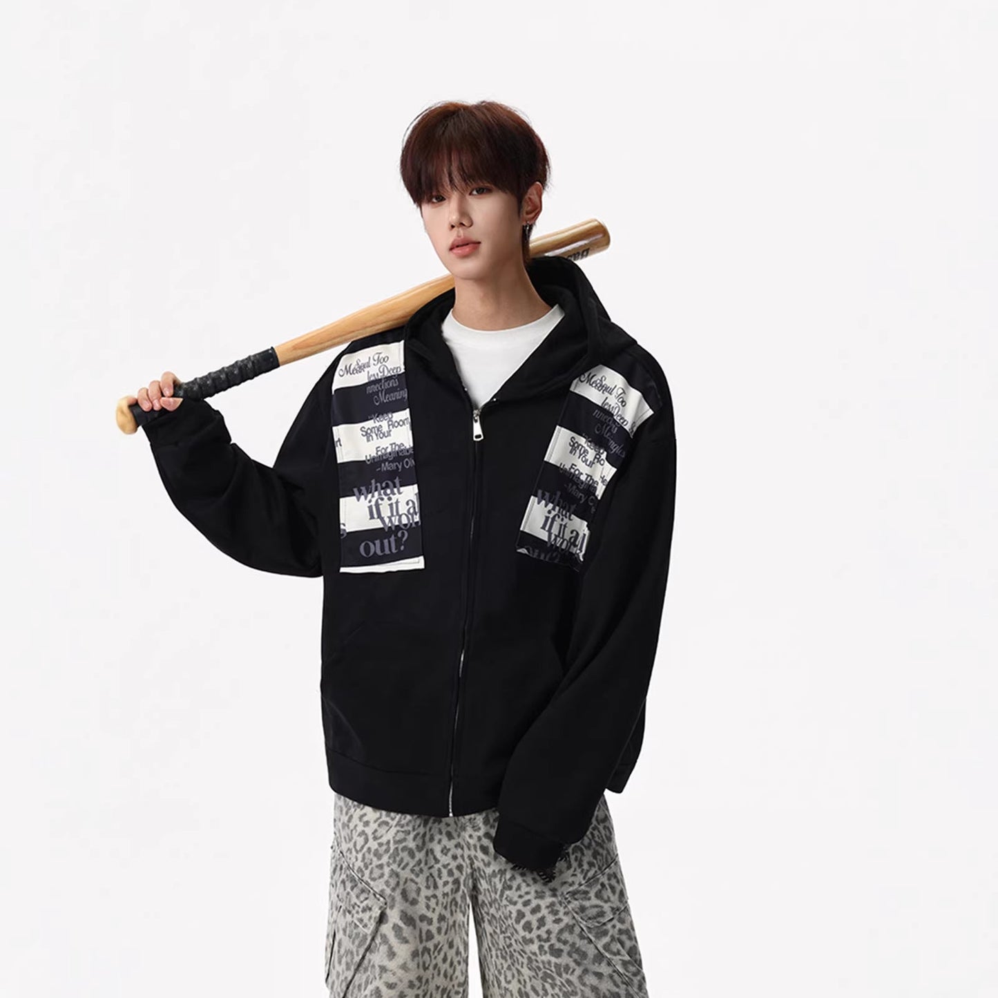 Letter-print Sporty Cardigan Hoodie For Men
