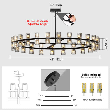 Chandelier Crystal LED 48 In Luxury Black Modern Living Dining Room