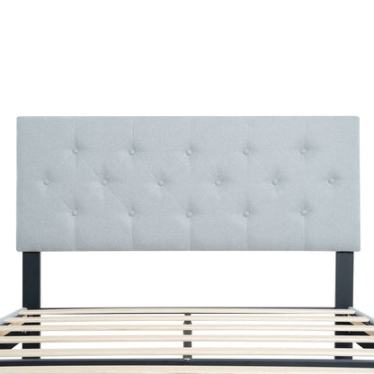 Modern Upholstered Platform Bed Frame With Button Tufted Fabric Headboard