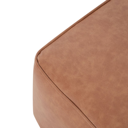 Upholstered Square PU Leather Ottoman Tan Brown 26.6x29.6x15.2
