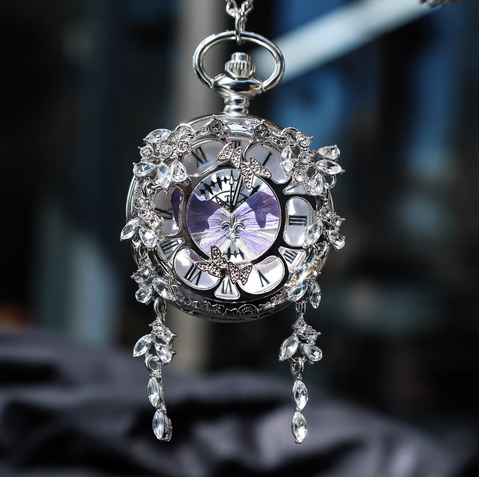 Ya Gray Butterfly & Wu Gray Butterfly Creative Pocket Watch Chain, Retro Pendant Watch