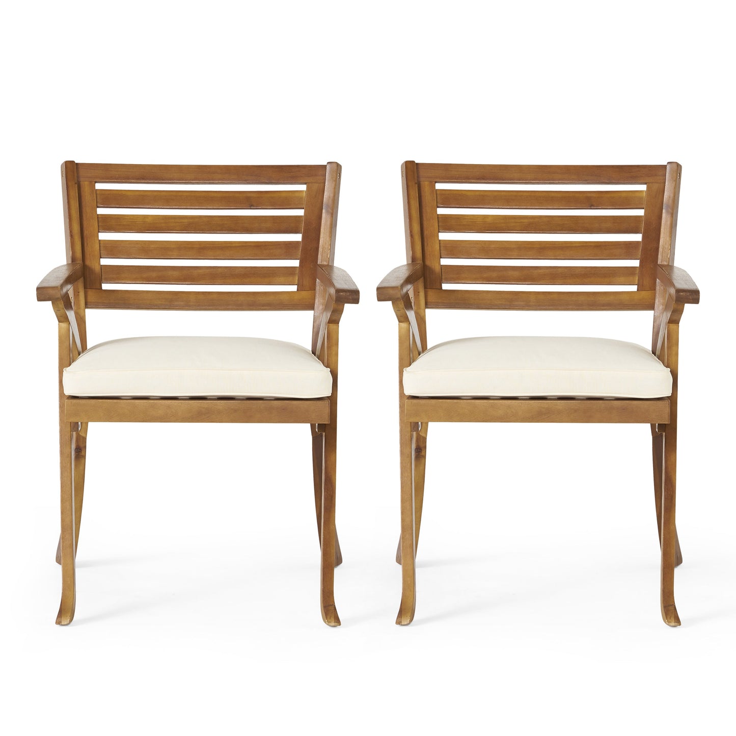 Outdoor Dining Chair Acacia Wood Teak Cream Cushion Set 2 27.5