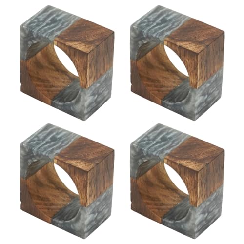 Fennco Styles Mango Wood & Resin Modern Square Napkin Rings, Set of 4