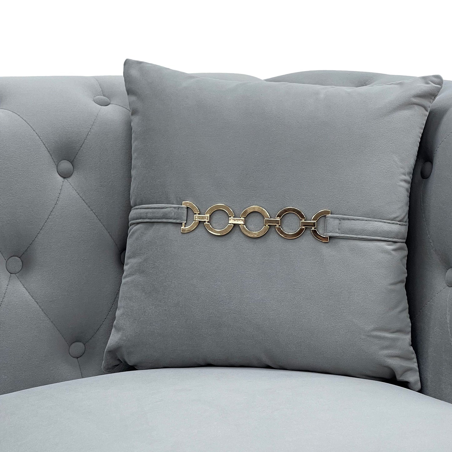Mid-Century Velvet Sofa Set 2pc Tufted Gray Gold Legs