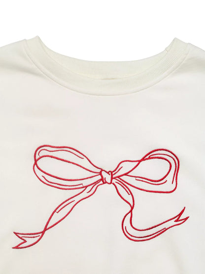 Bow Crew Neck Drop Shoulder Sweatshirt