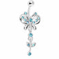 Aqua Gem Butterfly Flower Drop Belly Ring