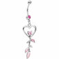 Pink Gem Heart Rose Flower Floral Belly Ring