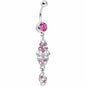 Pink Gem Floral Lace Filigree Dangle Belly Ring