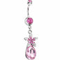 Pink Gem Exotic Flower Teardrop Belly Ring
