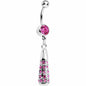 Pink Gem Paved Drop Dangle Belly Ring
