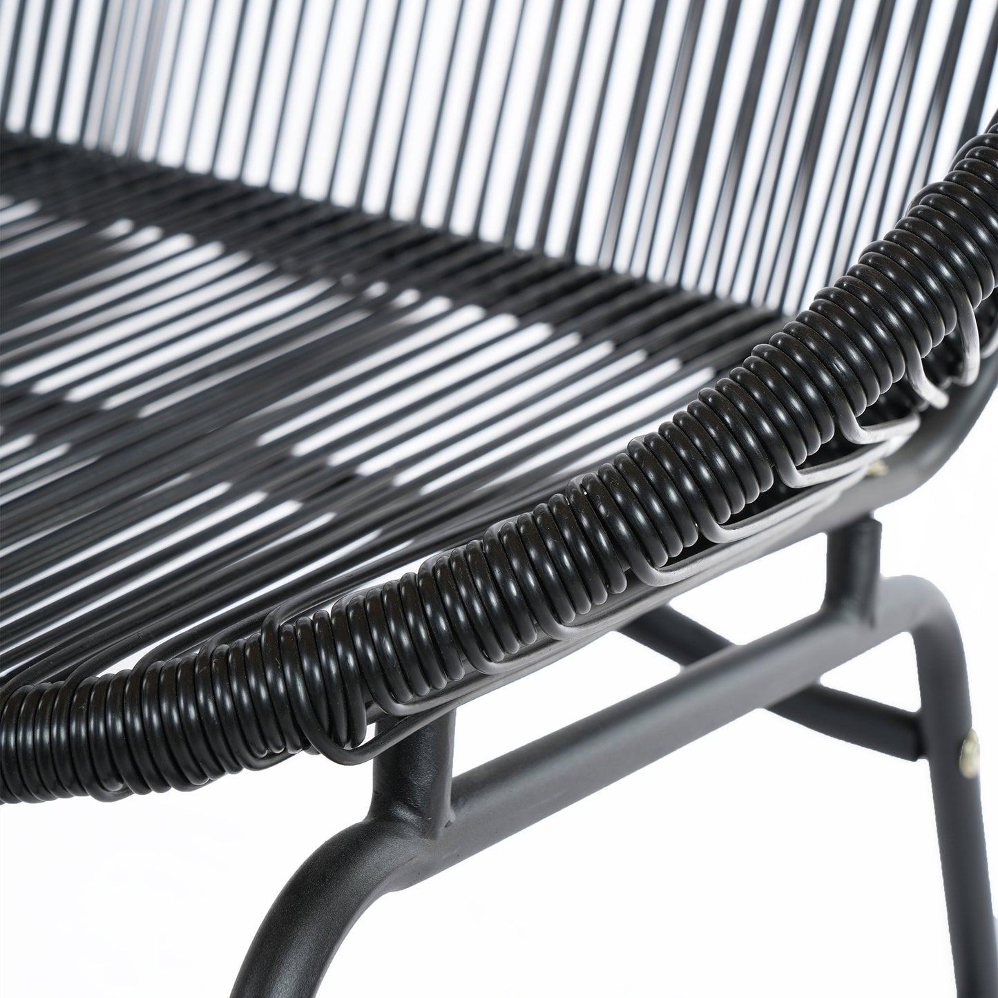 Outdoor Loveseat PE Rattan Iron Black UV Resistant No Cushion 52in