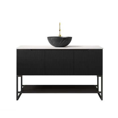 48' Bathroom Vanity with Sink, Freestanding 3 Doors Open Shelf Black Bowl Basin