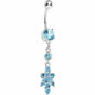 Blue Heart of Palm Flower Dangle Belly Ring
