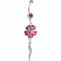 Pink Morning Glory Flower Dangle Belly Ring